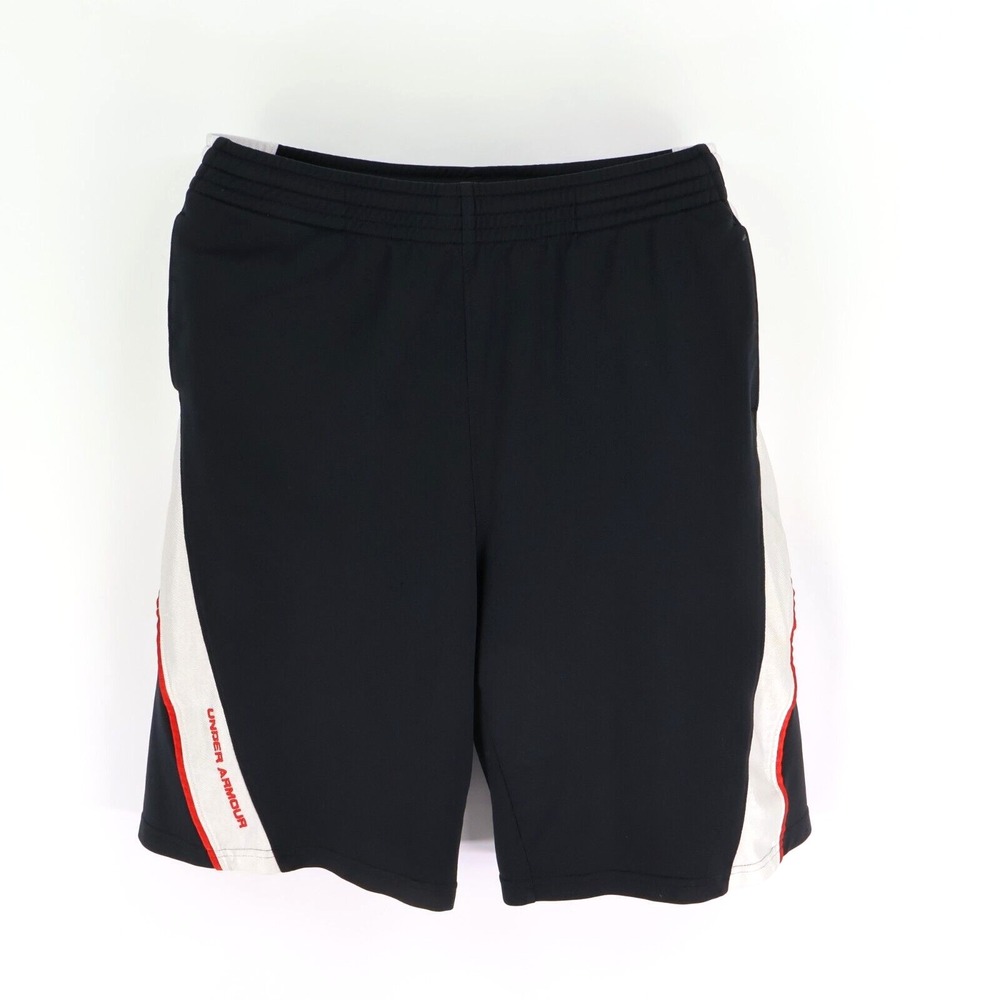 Under Armour Athletic‎ Shorts Boys YXL Black White Stripe 100% Polyester Pockets